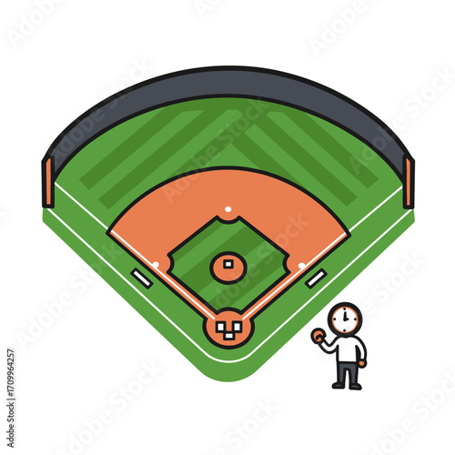 Top view cartoon baseball field illustration