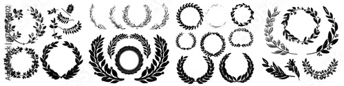 A collection of floral wreaths, including golden laurel wreath elements for winners, awards, and champions, as well as tree branch wreaths