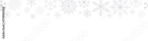 Abstract Christmas background with blue and silver snowflakes border and copy space for text. Winter snow. Overlay, banner, cover. Realistic vector illustration isolated	