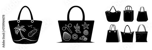 The summer season is illustrated with a modern women's eco beach bag that can be used as a shopping tote