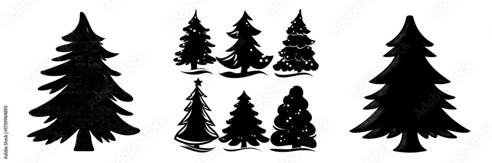 Obraz premium A modern illustration of a pine silhouette is featured in the Christmas tree icon set
