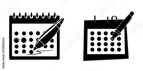 From a top view, a red pen is utilized to mark dates, holidays, priorities, important events, and reminder days on a calendar concept that incorporates modern flat design for application in banners,