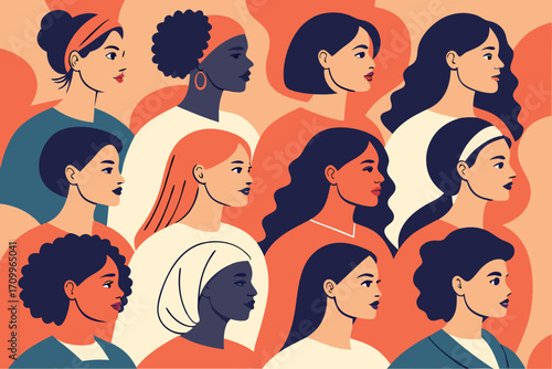Diverse Group of Women Profile Silhouettes multicultural