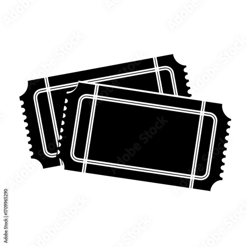 A blank ticket set and empty ticket template are depicted in a modern illustration for coupons, lotteries, movie, concert, and transport tickets