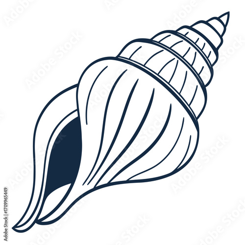 Vector illustration of a seashell with a fish and bread food label design symbol