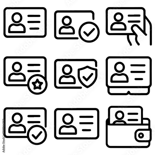 Collection of Simple Line Art ID Cards and Documents.