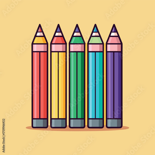 A set of multicolored pencils vector illustration in cartoon childish style isolate