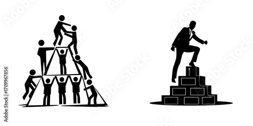 Career planning and development are key to a leader's success, which is often symbolized by a financial or marketing pyramid in a creative and modern flat illustration