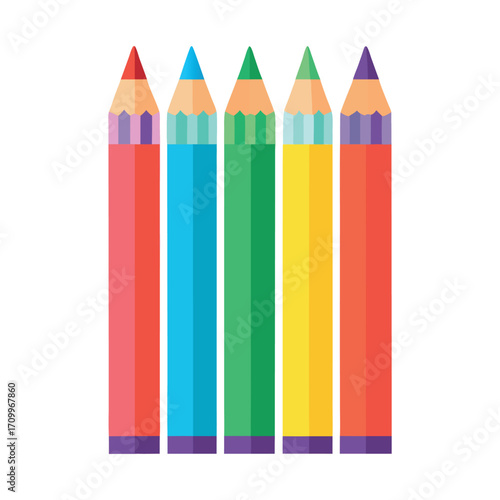 A set of multicolored pencils vector illustration in cartoon childish style isolate