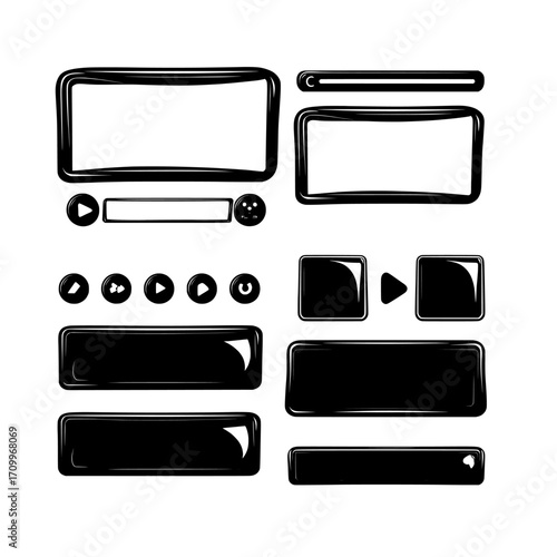 Modern illustrations of ui overlay info boxes and panel buttons are showcased in a realistic set of game stream interface frames isolated on a background, accompanied by a futuristic leaderboard