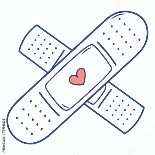 A simple adhesive plaster with a red heart symbol on it is a vector of healthcare and first aid