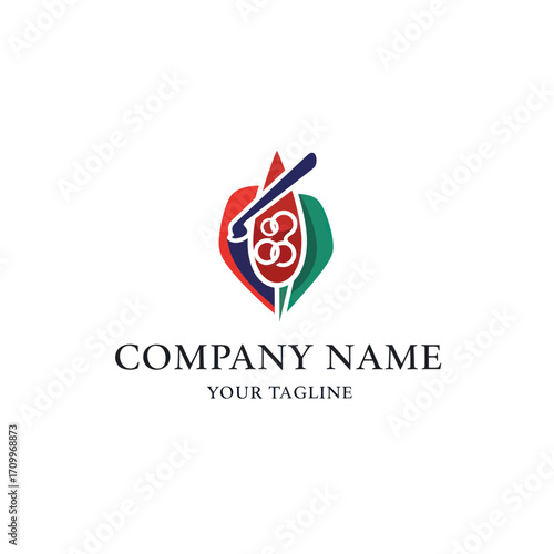 A colorful logo featuring a stylized heart shape with a golf club and a golf ball design, set against a white background with placeholder text.