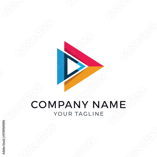 Free Download Colorful abstract logo design featuring overlapping triangles forming a play button. - GFXLoad