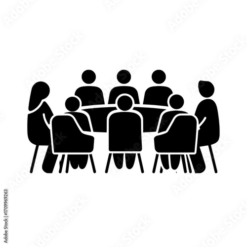 A line style web icon set is available for meetings, which includes symbols for conferences, teams, brainstorming sessions, seminars, interviews, and more, all presented as modern illustrations