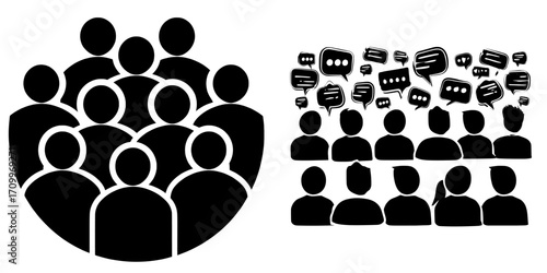 An illustration of followers with a transparent background showcases a crowd of tiny, flat people, representing the concept of social media and the online technology website where influencers post