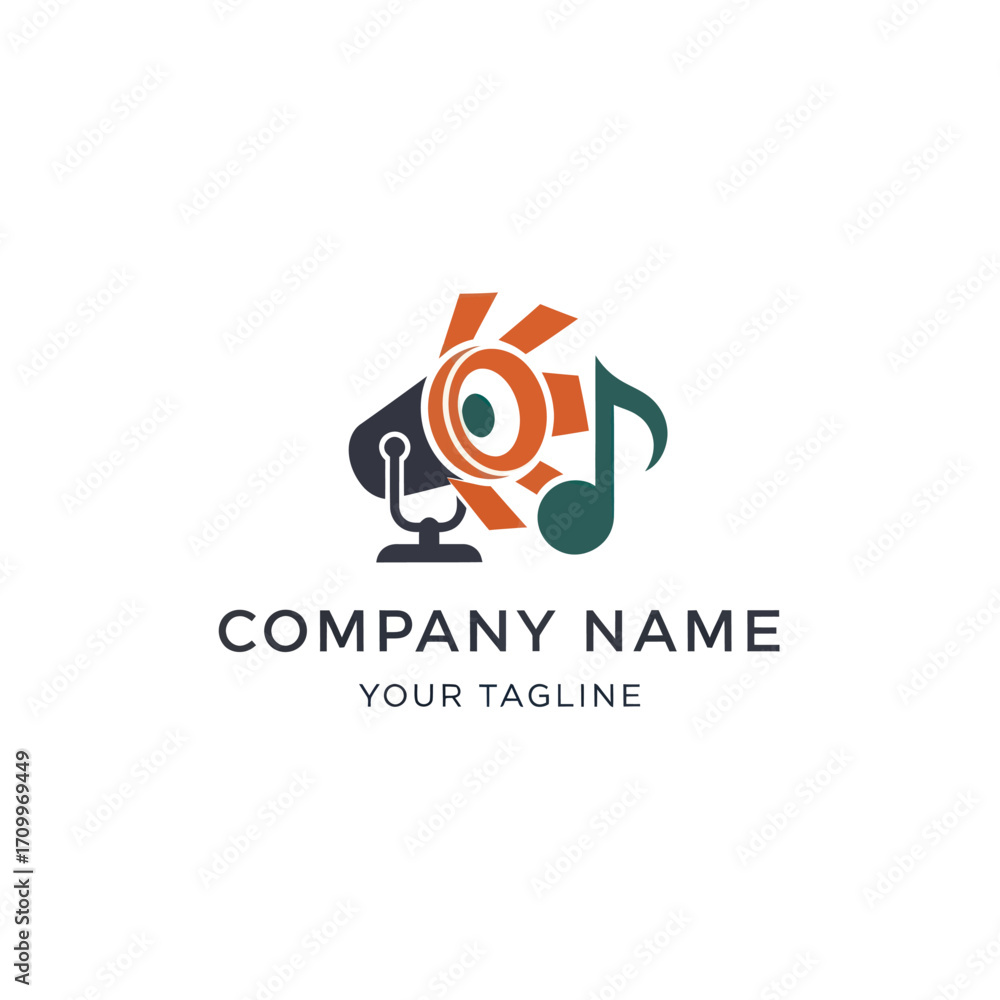 Obraz premium A vibrant logo featuring a vintage microphone, a stylized 