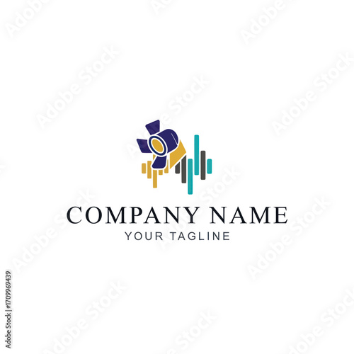 A stylized logo featuring a spotlight illuminating sound waves, suggesting audio production, broadcasting, or event lighting services.