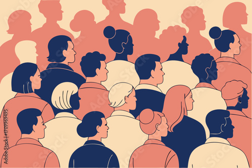 Diverse Crowd of People Silhouettes in Profile View