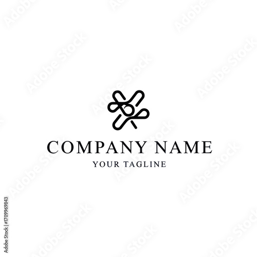 Abstract logo design featuring interconnected, swirling lines forming a unique, minimalist emblem above placeholder company name and tagline text.