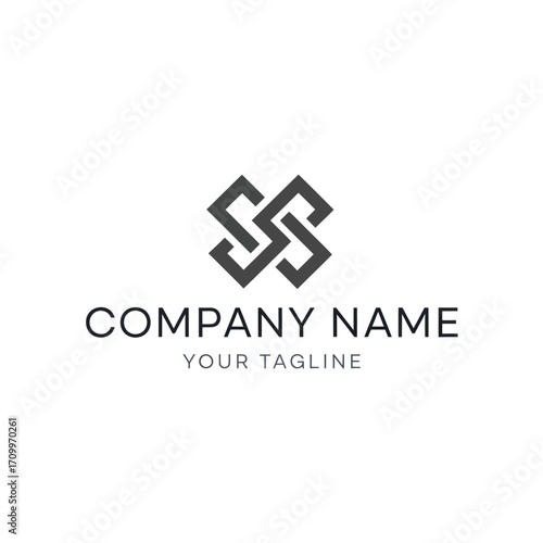 Abstract logo design featuring intertwined letter S shapes in a geometric, minimalist style, with placeholder company name and tagline.