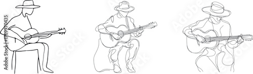 A song is sung by a person with the accompaniment of an acoustic jazz guitar and features a continuous one-line art drawing in a minimalist modern illustration