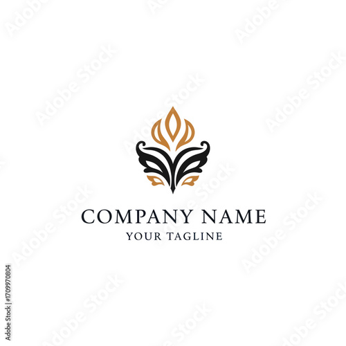 Elegant logo design featuring stylized floral and mask elements, showcasing a sophisticated and refined brand identity.