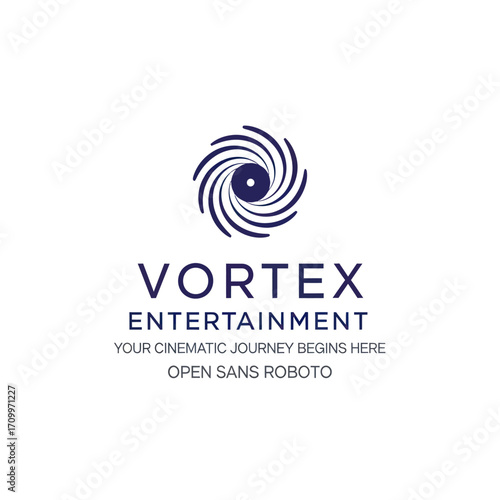 A stylized blue vortex logo with the text "VORTEX ENTERTAINMENT" and a tagline suggesting a cinematic experience.