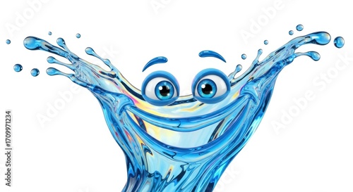 Animated water splash character with a happy face