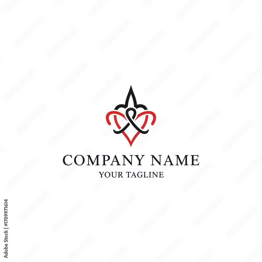 Fototapeta premium Elegant intertwined heart logo design, black and red, company branding.