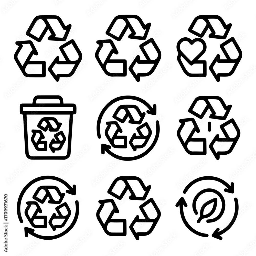 Obraz premium Diverse Recycling Symbols Depicting Environmental Conservation and Sustainability Concepts.