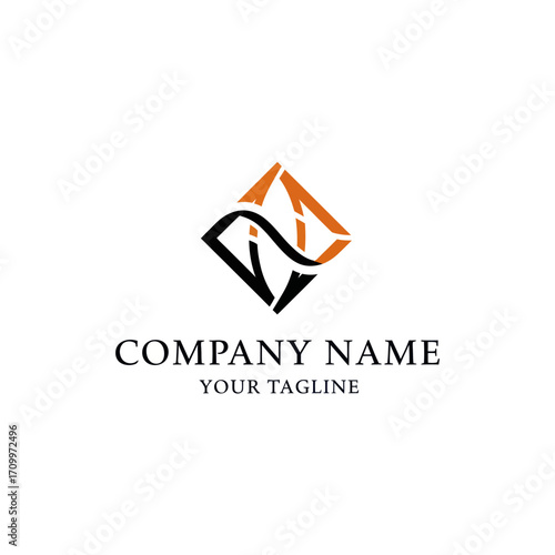 Abstract geometric logo design with interwoven shapes and placeholder text for company name and tagline.
