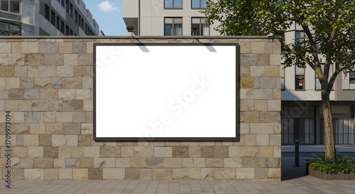 Blank Billboard on a Brick Wall with a Potential Advertisement Space for a Sale Campaign