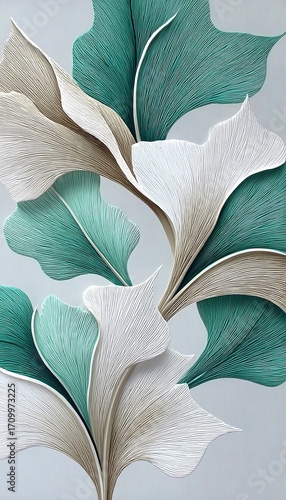 Elegant Floral Arrangement Featuring Graceful Leaves in Soft Pastel Tints for Modern Interior Decor