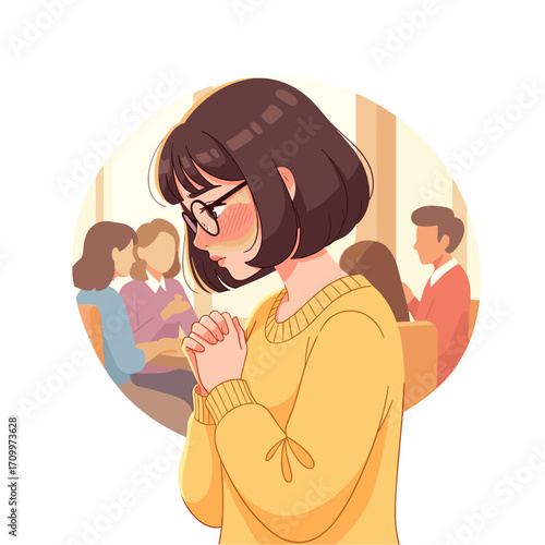 Shy young woman at social gathering