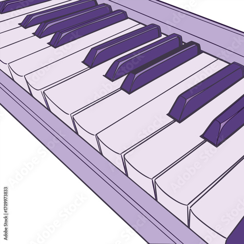 Classic close-up vector illustration of a piano keyboard with black and white keys on a white background