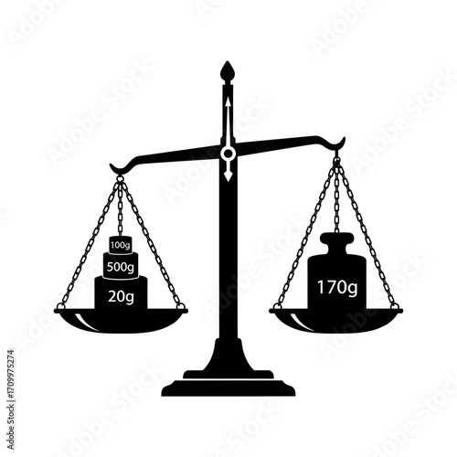 Balance scale with weights silhouette isolated on white background
