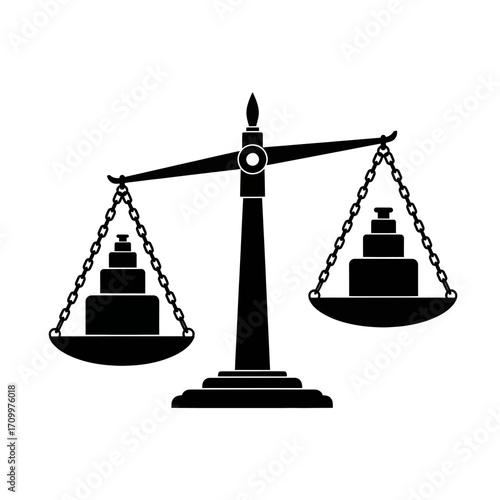 Unbalanced scale with weights silhouette isolated on white background