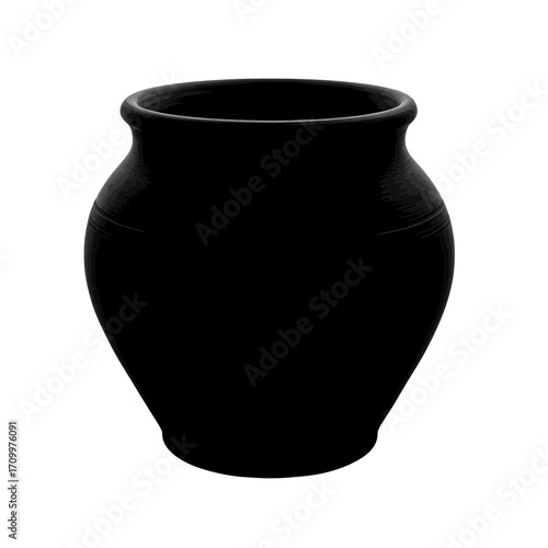 Black clay pot silhouette isolated on white background