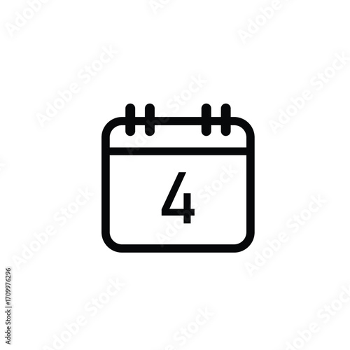 A minimalist black and white line art icon of a calendar page showing the number four.