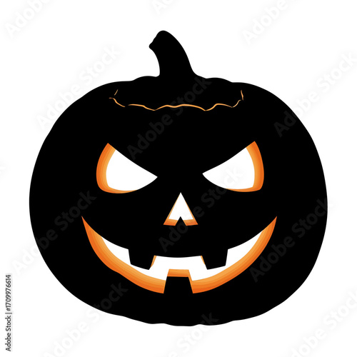 Scary halloween jack o lantern silhouette isolated on white background