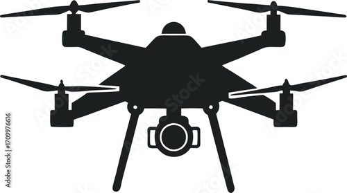 Sleek Drone Silhouette Captures Modern Technology and Aerial Innovation Featuring Four Propellers and Landing Gear