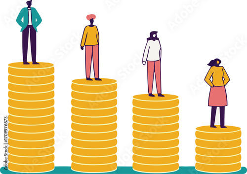 People Standing on Stacks of Coins Inequality Concept