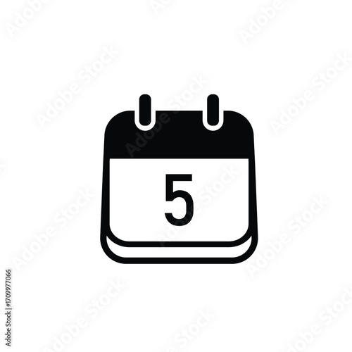 A minimalist black and white icon of a calendar page displaying the number five, representing a specific date.