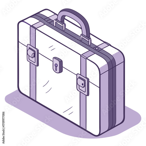 A 3d vector illustration of a green business suitcase with a lock and handle, isolated on a black background