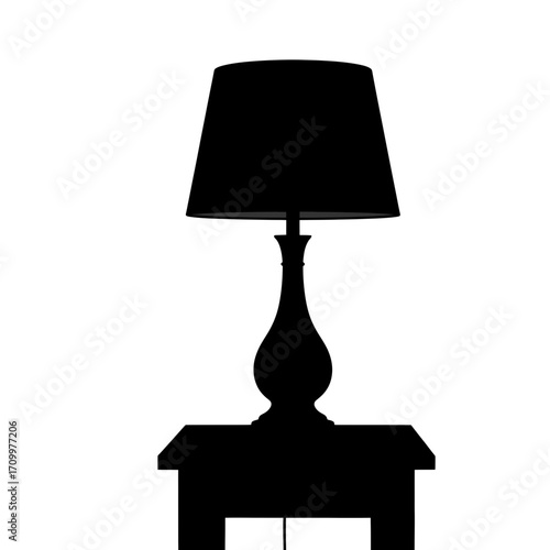 Table lamp silhouette on a small table isolated on white background