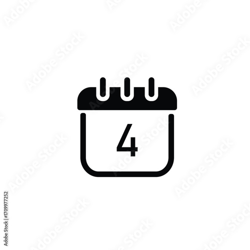 A minimalist black and white icon of a calendar page displaying the number four, representing a specific date.