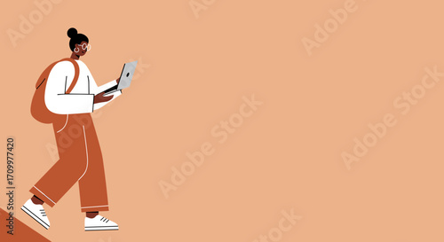 Woman working remotely on laptop at home. Modern digital workspace for business, education, or freelance projects. Focus on productivity and convenience.