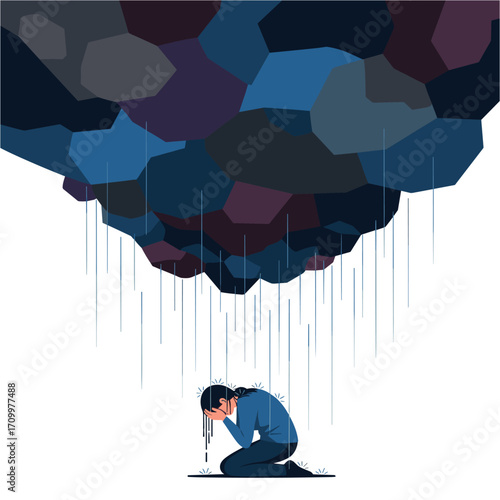 Sad person under rain cloud