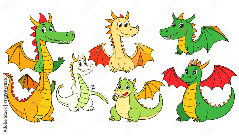 Naklejka premium Cartoon dragons family illustration