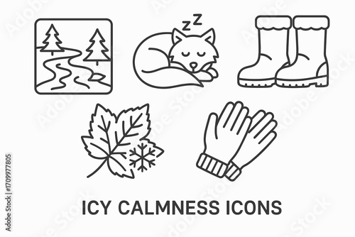 Winter Calmness Icons Set – Snow, Forest, Fox, Boots, Gloves Vector_simple_compose